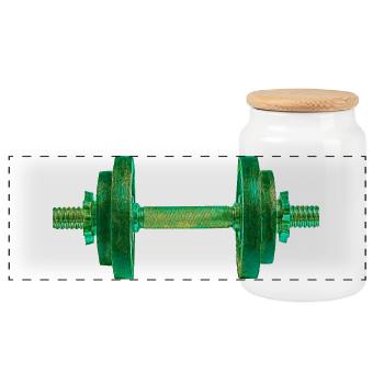 Hantel Retro Bodybuilder Design für Fitnessstudio - Panorama Keksdose mit Holzdeckel - Weiß - Vorne