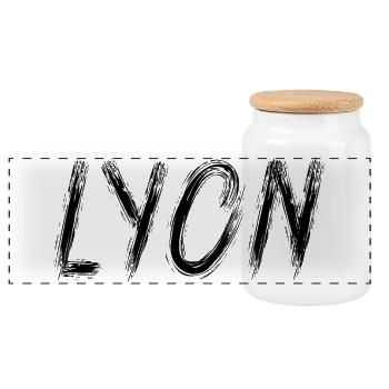 Lyon en lettres brush noir - Boîte à biscuits avec couvercle en bois - blanc - Devant