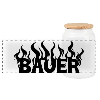 Bauer lodernde Flammen - Panorama Keksdose mit Holzdeckel - Weiß - Vorne