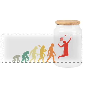 Badminton Evolution Badmintonspieler Smash Retro - Panorama Keksdose mit Holzdeckel - Weiß - Vorne