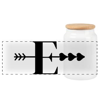 Letter e arrow heart - Panoramic Cookie Jar with Wooden Lid - white - Front