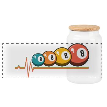 Billiards Heartbeat 9 Ball Pool Snooker Player - Panoramic Cookie Jar with Wooden Lid - white - Front