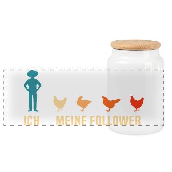Ich und meine Follower - Huhn - Hühner - Hahn - Panorama Keksdose mit Holzdeckel - Weiß - Vorne