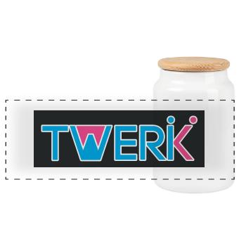 TWERK logo with W filled with Rose - Panoramic Cookie Jar with Wooden Lid - white - Front