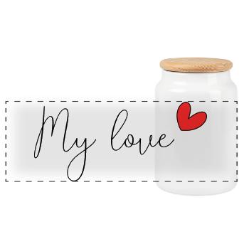 HERZ. HERZ. VALENTINSTAG. LIEBE. LIEBE. PAAR. - Panorama Keksdose mit Holzdeckel - Weiß - Vorne