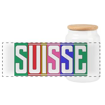 SCHWEIZ. HUMOR. LAND. FLAGGE. GENF. LAUSANNE - Panorama Keksdose mit Holzdeckel - Weiß - Vorne