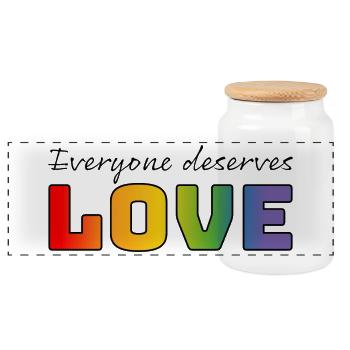 LGBT T Shirt Rainbow everyone deserves love - Panoramic Cookie Jar with Wooden Lid - white - Front