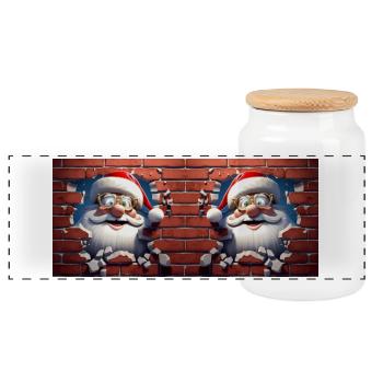 Santa Clause Mug - Panoramic Cookie Jar with Wooden Lid - white - Front