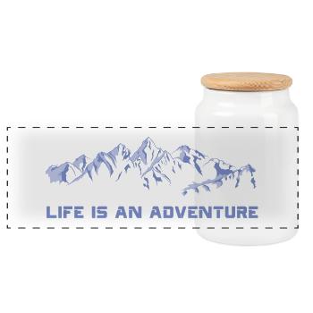 La vie est une aventure - Boîte à biscuits avec couvercle en bois - blanc - Devant