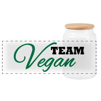 Team Vegan - Panorama Keksdose mit Holzdeckel - Weiß - Vorne