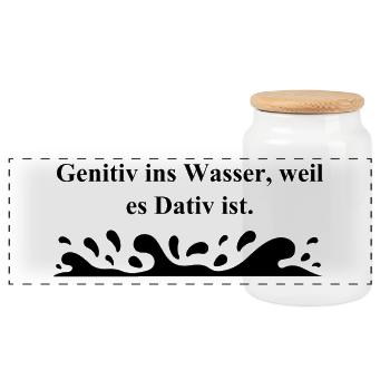 Genitiv ins Wasser, weil es Dativ ist, Schule - Panorama Keksdose mit Holzdeckel - Weiß - Vorne