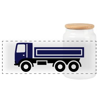 Camion, camion à benne basculante - Boîte à biscuits avec couvercle en bois - blanc - Devant