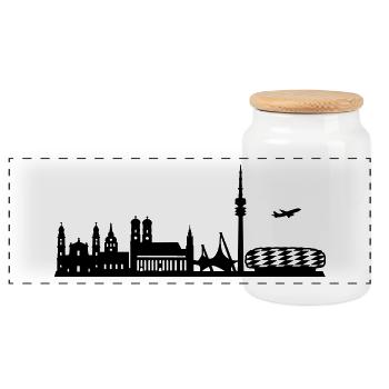 Skyline Munich - Panoramic Cookie Jar with Wooden Lid - white - Front