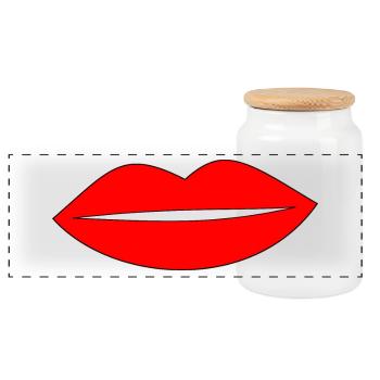 Kussmund Lippenstift Lippen - Panorama Keksdose mit Holzdeckel - Weiß - Vorne