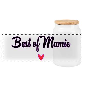 HAPPY BIRTHDAY. HEART. HAPPY MOTHER'S DAY. MOM - Panoramic Cookie Jar with Wooden Lid - white - Front