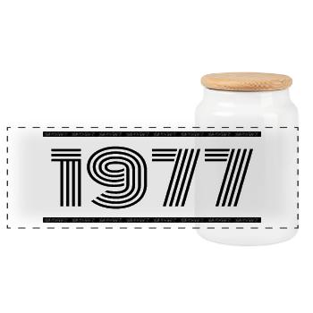 1977 Jahrgang 1977 48. Jubiläum 1977 Retro 1977 - Panorama Keksdose mit Holzdeckel - Weiß - Vorne