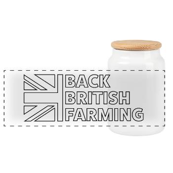 Back British Farming Logo - Panoramic Cookie Jar with Wooden Lid - white - Front