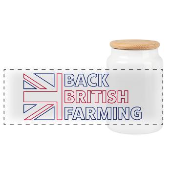 Back British Farming Emblem - Panoramic Cookie Jar with Wooden Lid - white - Front