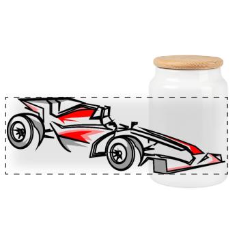 Racing Car Illustration Motorsport Design - Panoramic Cookie Jar with Wooden Lid - white - Front