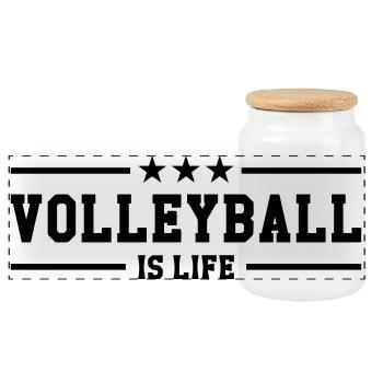 Volleyball is life - Panoramic Cookie Jar with Wooden Lid - white - Front