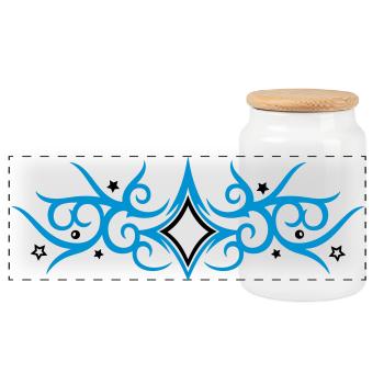 Tribal Tattoo ornament with stars. - Panoramic Cookie Jar with Wooden Lid - white - Front