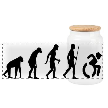 Wheelchair evolution for rollers. Wheelchair humor # - Panoramic Cookie Jar with Wooden Lid - white - Front