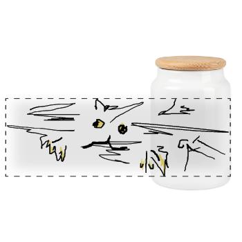 Cat cat - Panoramic Cookie Jar with Wooden Lid - white - Front
