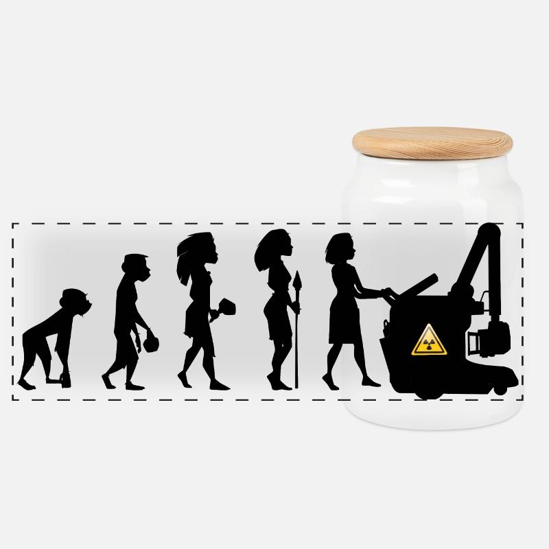 Humor Evolution Manip Mobilfunk Radiologie - Panorama Keksdose mit Holzdeckel - Weiß