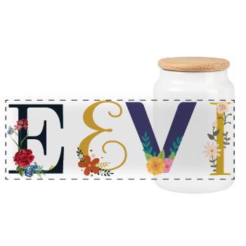 Nom EEVI décoré de fleurs - Boîte à biscuits avec couvercle en bois - blanc - Devant