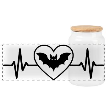 Bat Halloween Heart - Panoramic Cookie Jar with Wooden Lid - white - Front