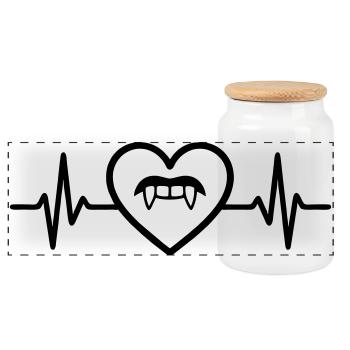 Vampire Teeth Halloween Heart - Panoramic Cookie Jar with Wooden Lid - white - Front