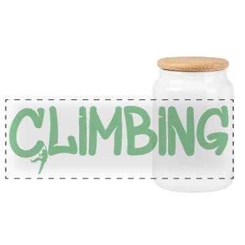 Klettergraffiti: Climbing Logo - Panorama Keksdose mit Holzdeckel - Weiß - Vorne