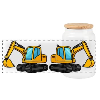 Double construction machinery silhouette - Panoramic Cookie Jar with Wooden Lid - white - Front