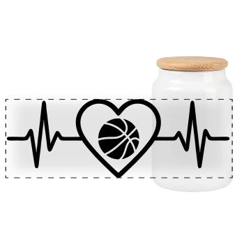 Coeur de basket-ball - Boîte à biscuits avec couvercle en bois - blanc - Devant