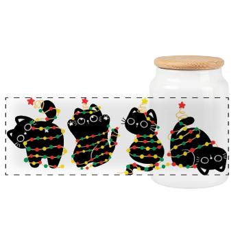 Chat à Noël - Boîte à biscuits avec couvercle en bois - blanc - Devant