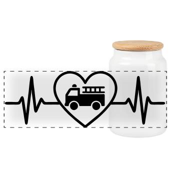 Fire Truck Heart - Panoramic Cookie Jar with Wooden Lid - white - Front