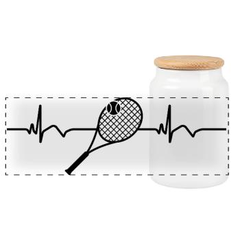Raquette de tennis Balle de tennis ECG Battement de cœur - Boîte à biscuits avec couvercle en bois - blanc - Devant