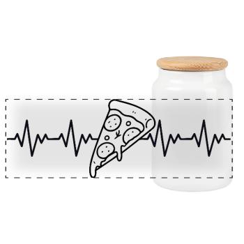 Pizza Slice Pizza Maker Pizza ECG Heartbeat - Panoramic Cookie Jar with Wooden Lid - white - Front