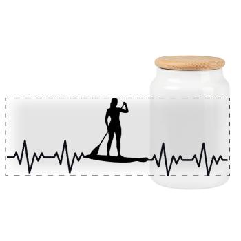 Stand up paddle SUP ECG heartbeat - Panoramic Cookie Jar with Wooden Lid - white - Front