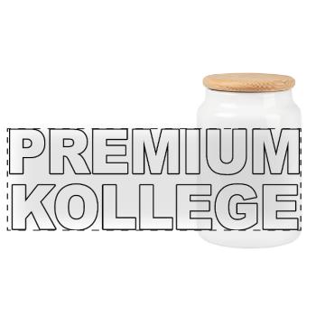 Premium Kollege - Lustiger Spruch - Panorama Keksdose mit Holzdeckel - Weiß - Vorne