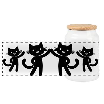 Katzen Team - Panorama Keksdose mit Holzdeckel - Weiß - Vorne