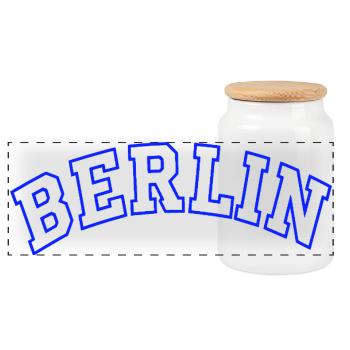 Berlin Outline in Electric Blue - Panoramic Cookie Jar with Wooden Lid - white - Front