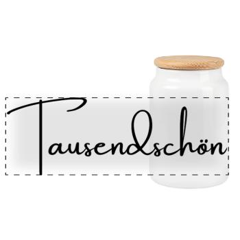 Tausendschön - Wortschätze, vergessene Wörter - Panorama Keksdose mit Holzdeckel - Weiß - Vorne