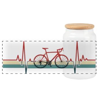 Cycling Heartbeat Cycling Love Cycling Cycling - Panoramic Cookie Jar with Wooden Lid - white - Front