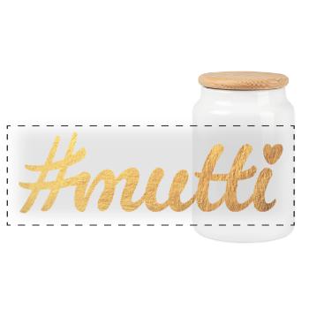 Hashtag Mutti Muttertag Gold Herz Mama Mami Luxus - Panorama Keksdose mit Holzdeckel - Weiß - Vorne