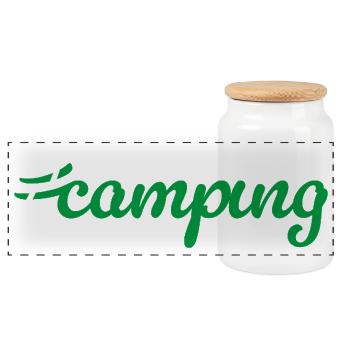 Camping Hashtag Camper Van Life Campsite Fan - Panoramic Cookie Jar with Wooden Lid - white - Front