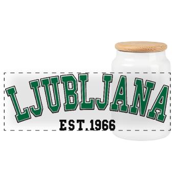 Ljubljana Est. 1966 - Panoramic Cookie Jar with Wooden Lid - white - Front