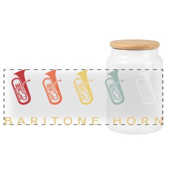 Baritone Horn Retro Brass Band Brass Instrument - Panoramic Cookie Jar with Wooden Lid - white - Front