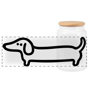 Dackel Line Art – Lustiges Hunde Design - Panorama Keksdose mit Holzdeckel - Weiß - Vorne