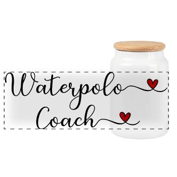 Waterpolo Coach with a Heart Design - Panoramic Cookie Jar with Wooden Lid - white - Front